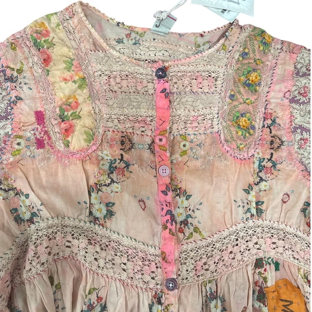 Magnolia Pearl Romantic Dress Pink Peach Lace Crochet Embroidered Short Sleeve - Picture 5 of 16